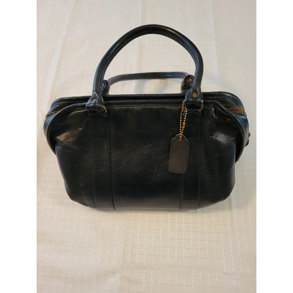Vintage Coach Black Leather Satchel Handbag Doctor Bag Brass Hardware